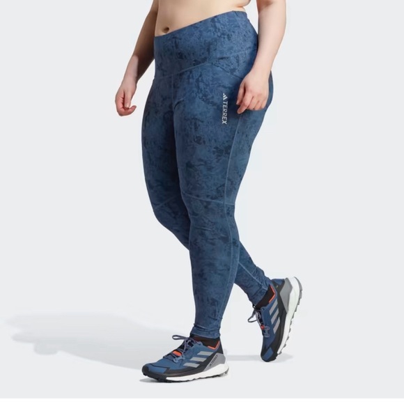 ADIDAS TERREX Skinny Workout Leggings Pants Multi in Navy Dusty Blue Size 2XL - Picture 1 of 12